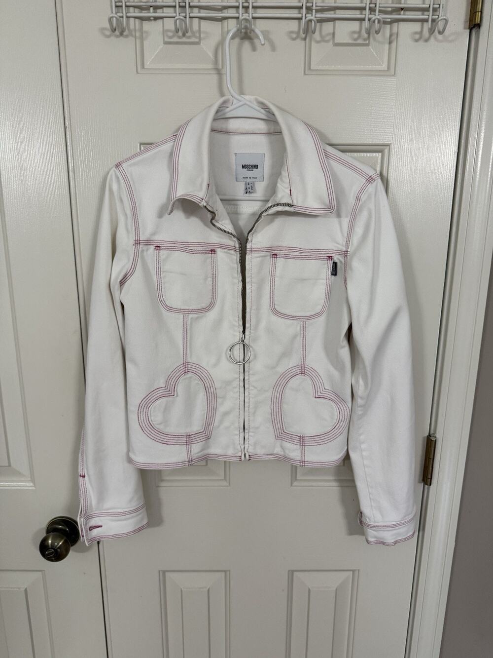 Moschino Jeans White Heart Jacket 10 Made In Italy